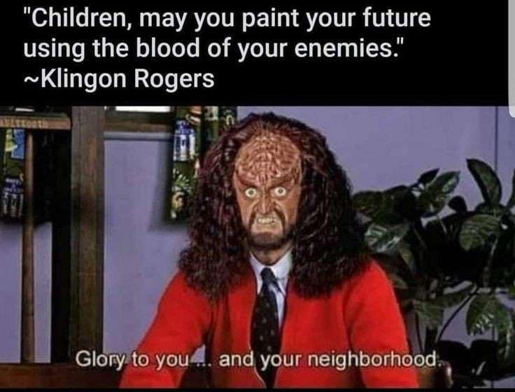 This meme is a photo of a Star Trek character, Worf, from the TV show "Star Trek: The Next Generation." The image is captioned with a quote from the character, but the quote is actually a misquote of a famous phrase from the Star Trek franchise. The quote "In 2-3 sentences, describe this meme for someone who cannot see it" is actually a joke, and the actual quote is "Children, you will learn to live without fear of war and destruction, to live in peace and harmony. In 2-3 sentences, describe this meme for someone who cannot see it. "